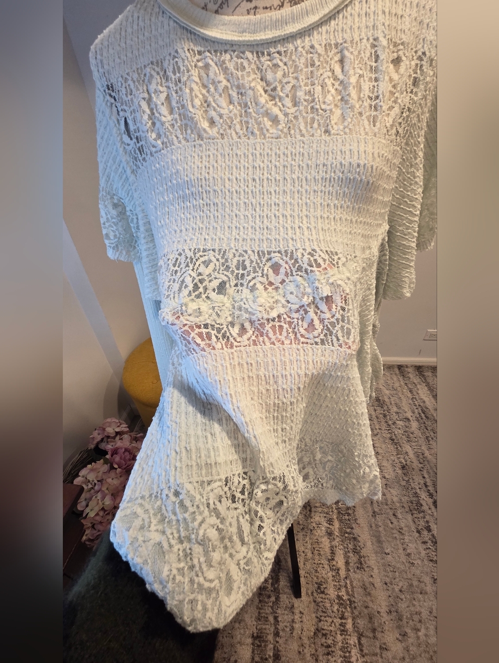 Free People Lace Stripe Knit Peplum    Top - Light Mint Size M. - Picture 8 of 16